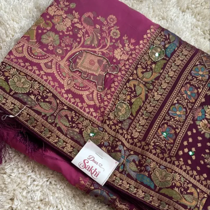 VIBRANT PINK ADORNED WITH INTRICATE TRADITIONAL FLORAL ZARI