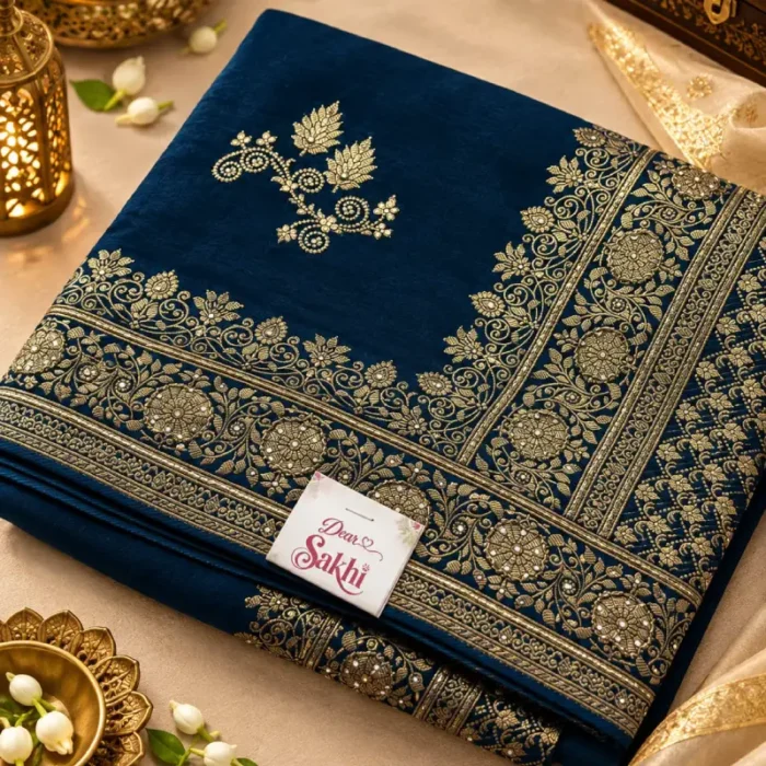BLUE BANARASI BANARASI SILK WITH DELICATE FLORAL MOTIFS