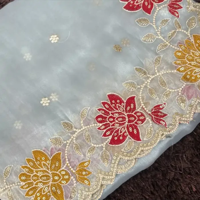 AQUA BLUE WITH MULTICOLOR FLOWER BORDER