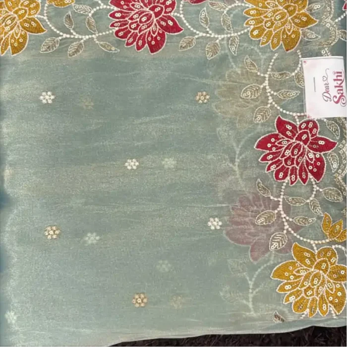 MINT GREEN WITH MULTICOLOR FLOWER BORDER