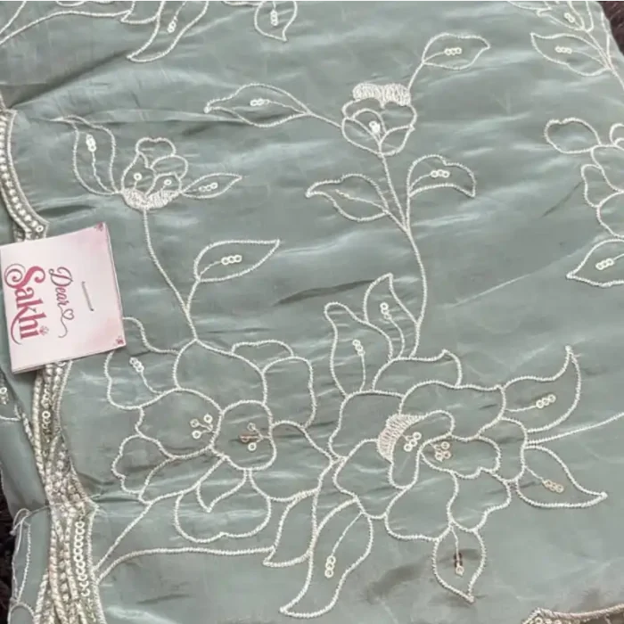 PASTEL GREEN EMBROIDERED ORGANZA WITH SUBTLE SEQUENCE