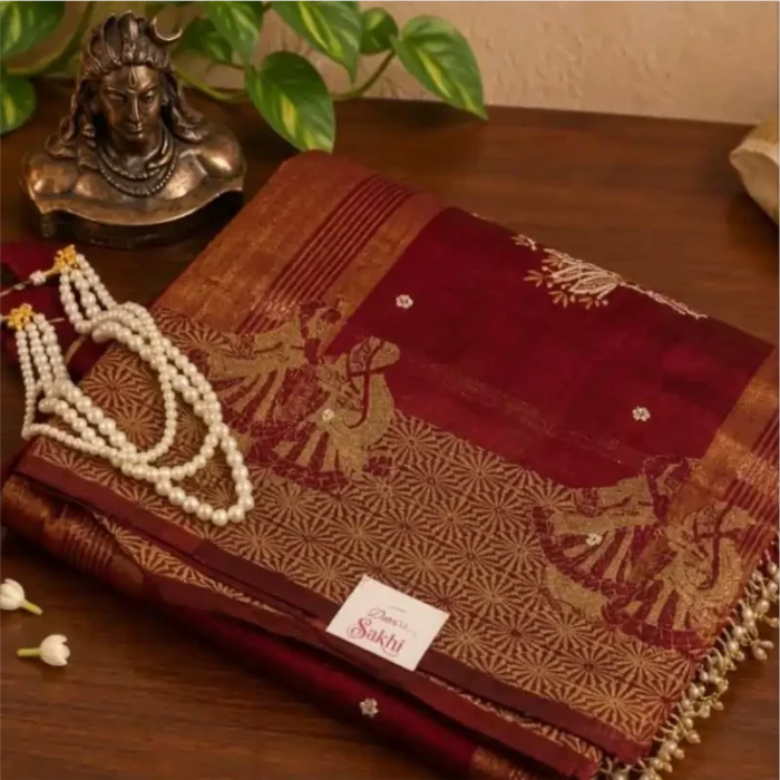 MEROON HAND EMB PALLU
